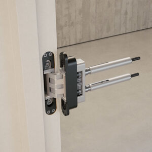 Mounted self-closing door hinge with exposed components
