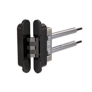 black self-closing door hinge with white background